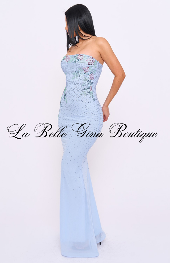 Strapless Rhinestone Mermaid Dress for Women | Elegant Floral Evening Gown