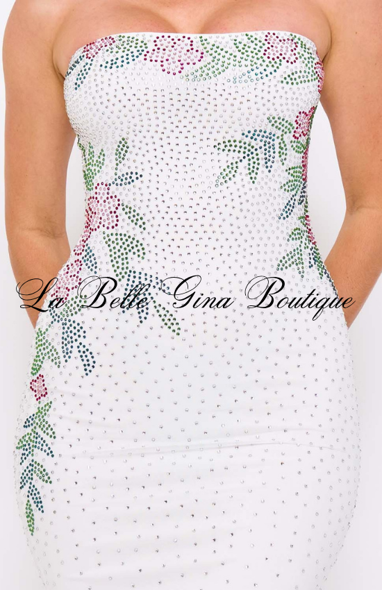 Strapless Rhinestone Mermaid Dress for Women | Elegant Floral Evening Gown