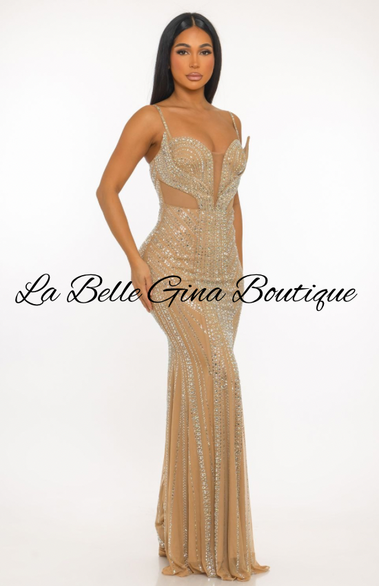 Crystal Illusion Mermaid Gown – Sparkling Rhinestone Evening Dress | La Belle Gina Boutique