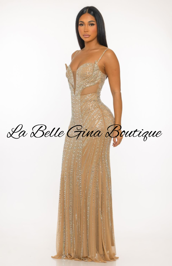 Crystal Illusion Mermaid Gown – Sparkling Rhinestone Evening Dress | La Belle Gina Boutique