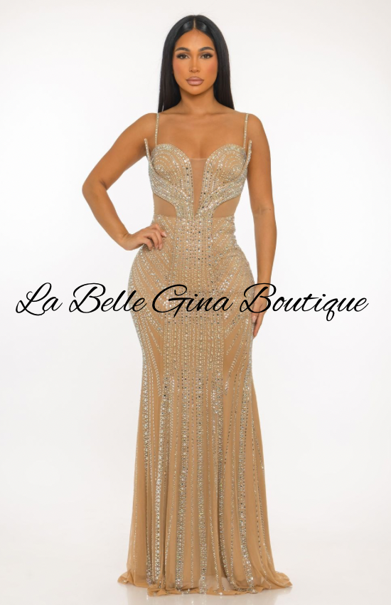 Crystal Illusion Mermaid Gown – Sparkling Rhinestone Evening Dress | La Belle Gina Boutique