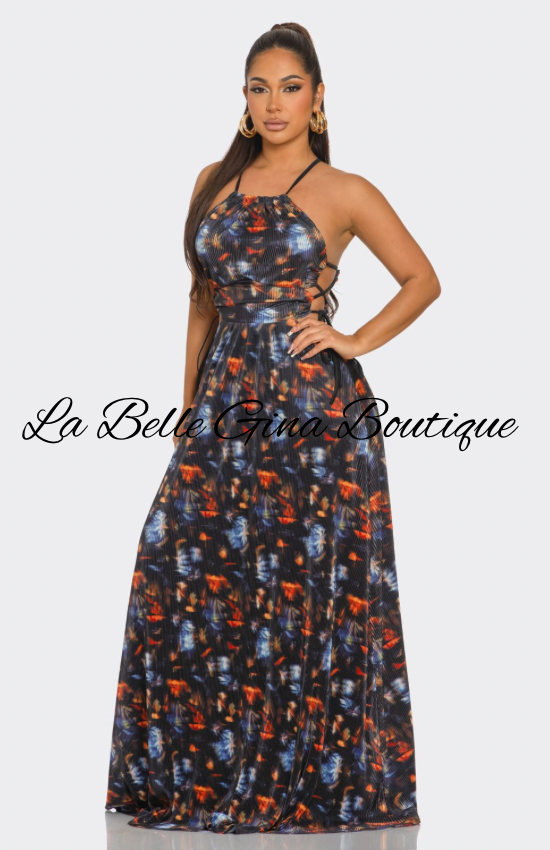 Midnight Muse Printed Maxi Dress | Open Back Vacation Maxi Dress | La Belle Gina Boutique