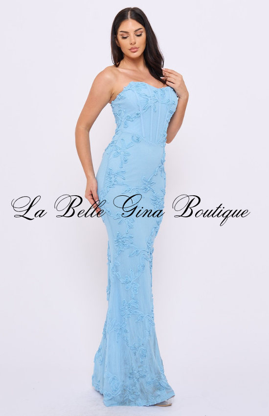 Strapless Floral Mesh Maxi Dress for Women | Elegant Formal Evening Dress