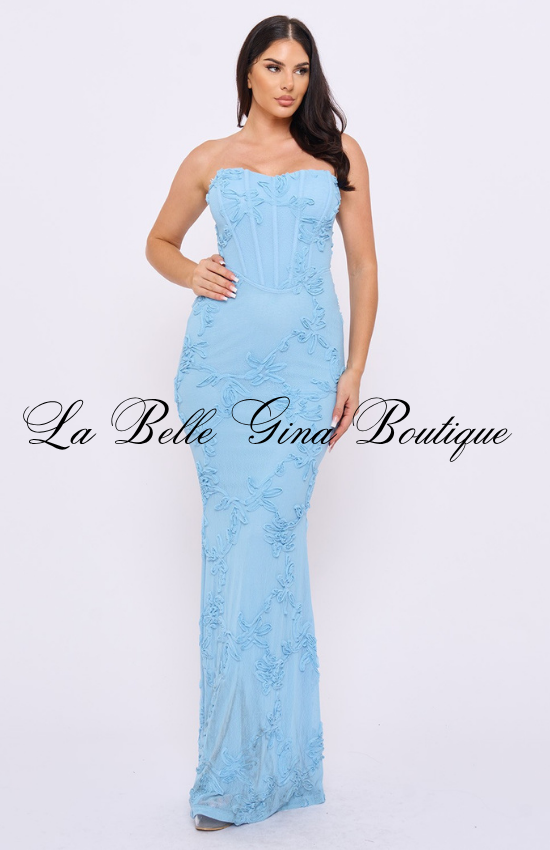 Strapless Floral Mesh Maxi Dress for Women | Elegant Formal Evening Dress