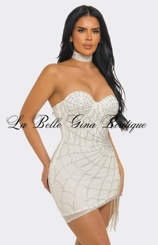 Rhinestone Strapless Mini Dress for Women | Sexy Glam Party Dress