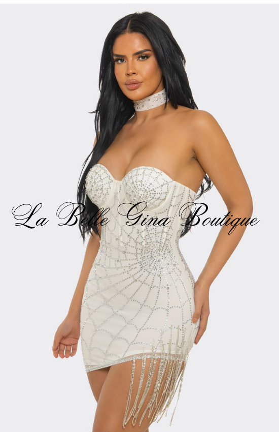 Rhinestone Strapless Mini Dress for Women | Sexy Glam Party Dress