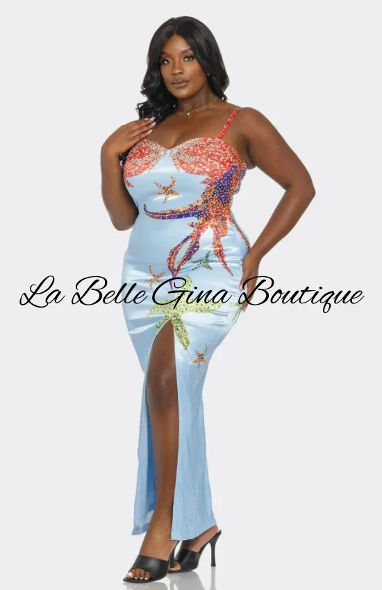 Ocean-Inspired Sequin Maxi Dress with Slit – Glam Evening & Resort Look