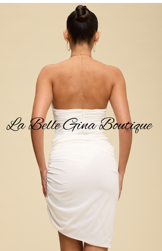 Monroe Pleated Halter Mini Dress | Elegant Ruched Bodycon Dress | La Belle Gina Boutique