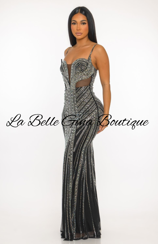 Crystal Illusion Mermaid Gown – Sparkling Rhinestone Evening Dress | La Belle Gina Boutique