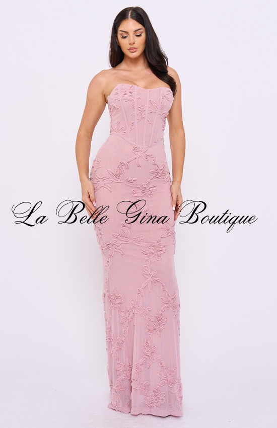 Strapless Floral Mesh Maxi Dress for Women | Elegant Formal Evening Dress