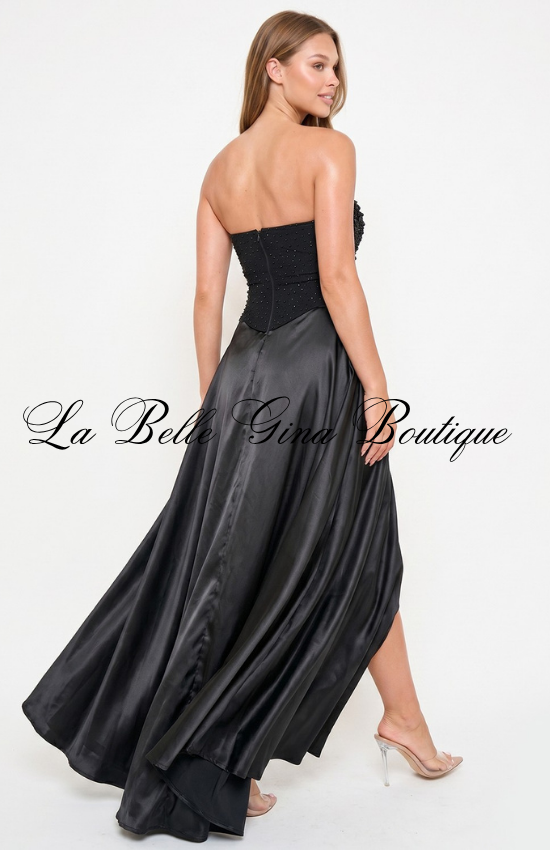 Strapless Satin Corset Maxi Dress for Women | Elegant Formal Evening Gown