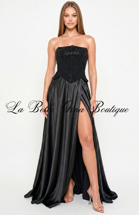 Strapless Satin Corset Maxi Dress for Women | Elegant Formal Evening Gown