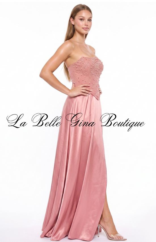 Strapless Satin Corset Maxi Dress for Women | Elegant Formal Evening Gown