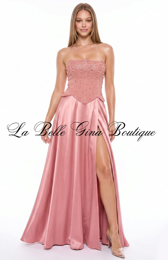 Strapless Satin Corset Maxi Dress for Women | Elegant Formal Evening Gown