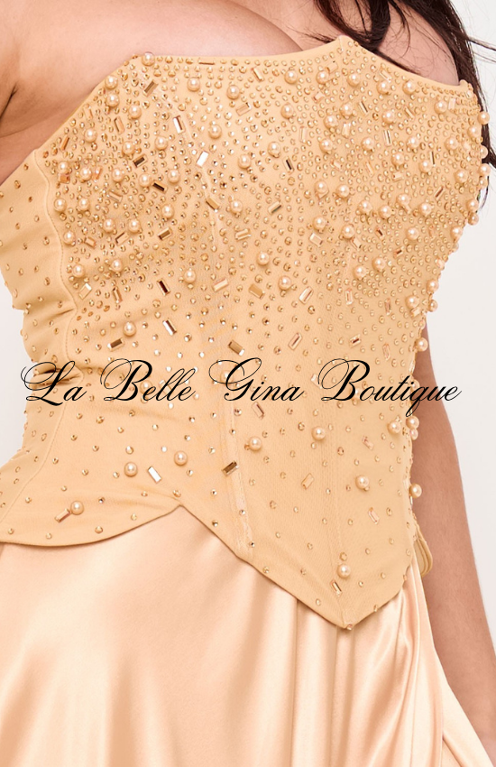 Strapless Satin Corset Maxi Dress for Women | Elegant Formal Evening Gown