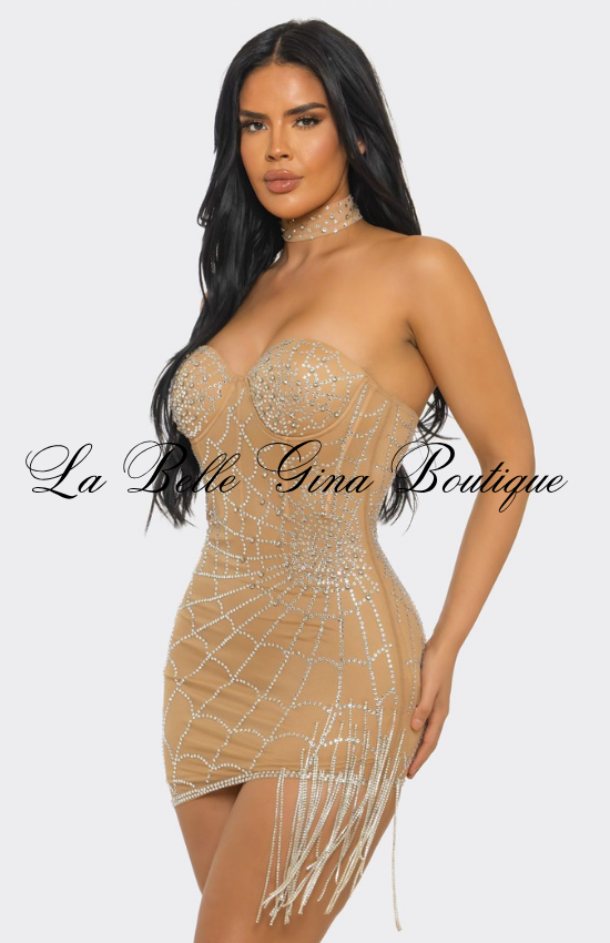 Rhinestone Strapless Mini Dress for Women | Sexy Glam Party Dress