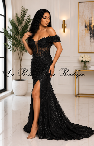 Enchanted Bloom 3D Floral Off-Shoulder Mermaid Gown – Luxury Formal Dress
