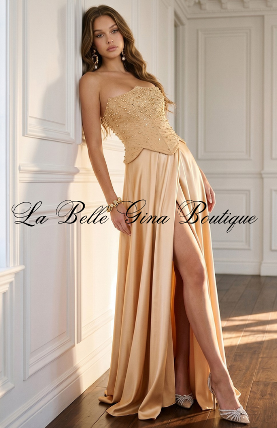 Strapless Satin Corset Maxi Dress for Women | Elegant Formal Evening Gown