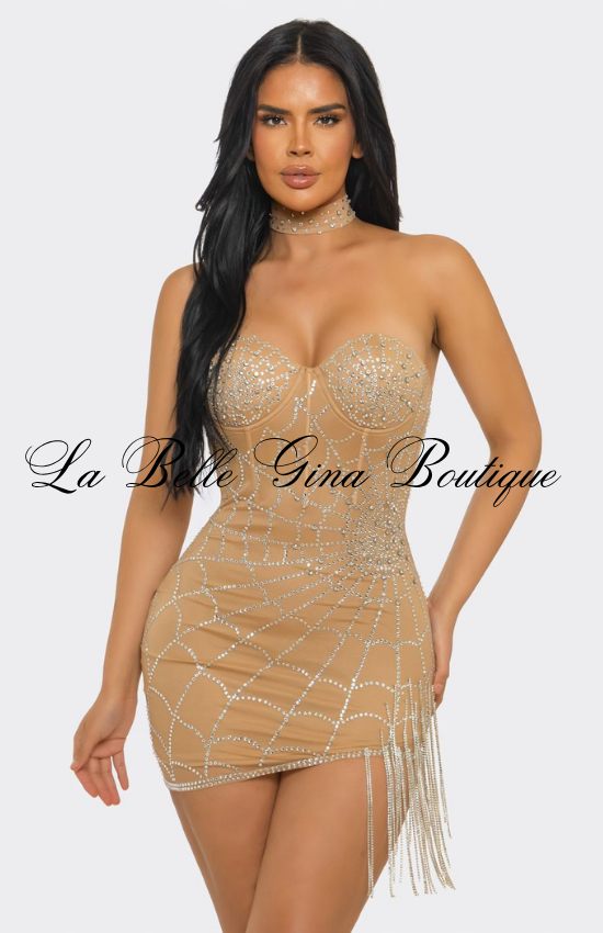 Rhinestone Strapless Mini Dress for Women | Sexy Glam Party Dress