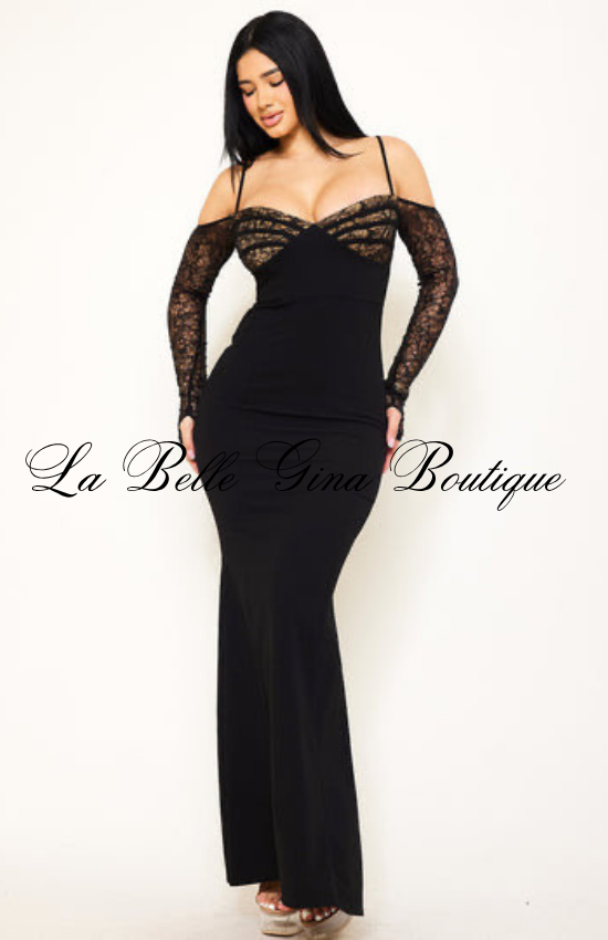 Off Shoulder Lace Mermaid Maxi Dress for Women | Elegant Formal Evening Gown