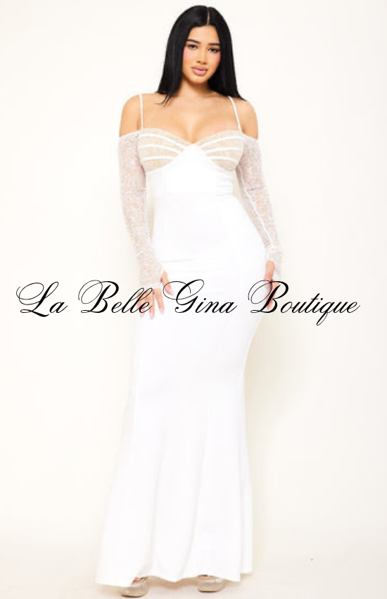 Off Shoulder Lace Mermaid Maxi Dress for Women | Elegant Formal Evening Gown