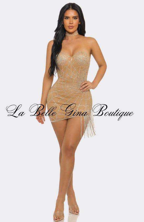 Rhinestone Strapless Mini Dress for Women | Sexy Glam Party Dress