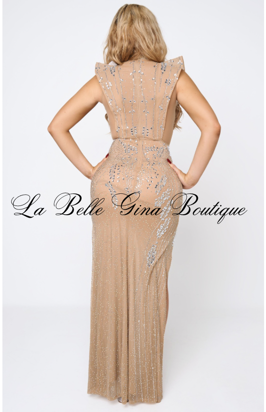 Luxury Rhinestone High-Slit Mesh Evening Gown – Sheer Crystal Embellished Formal Dress