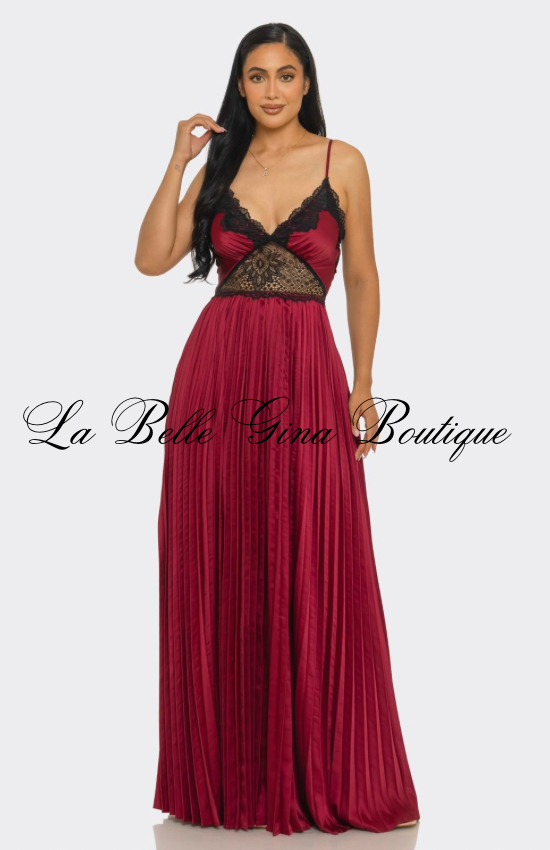 Amour Lace Pleated Maxi Dress – Romantic Cutout Flowy Evening Gown