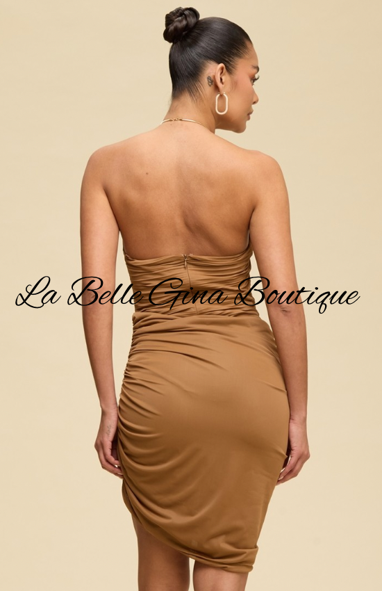 Monroe Pleated Halter Mini Dress | Elegant Ruched Bodycon Dress | La Belle Gina Boutique