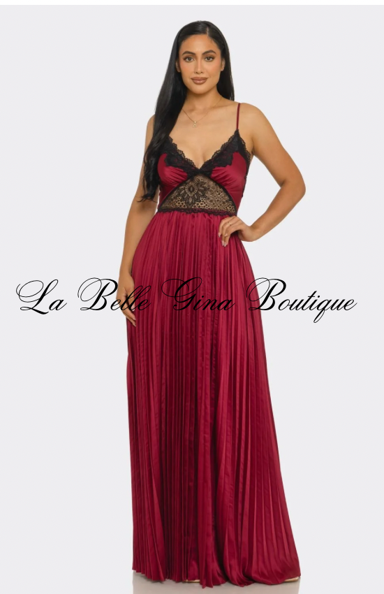 Amour Lace Pleated Maxi Dress – Romantic Cutout Flowy Evening Gown