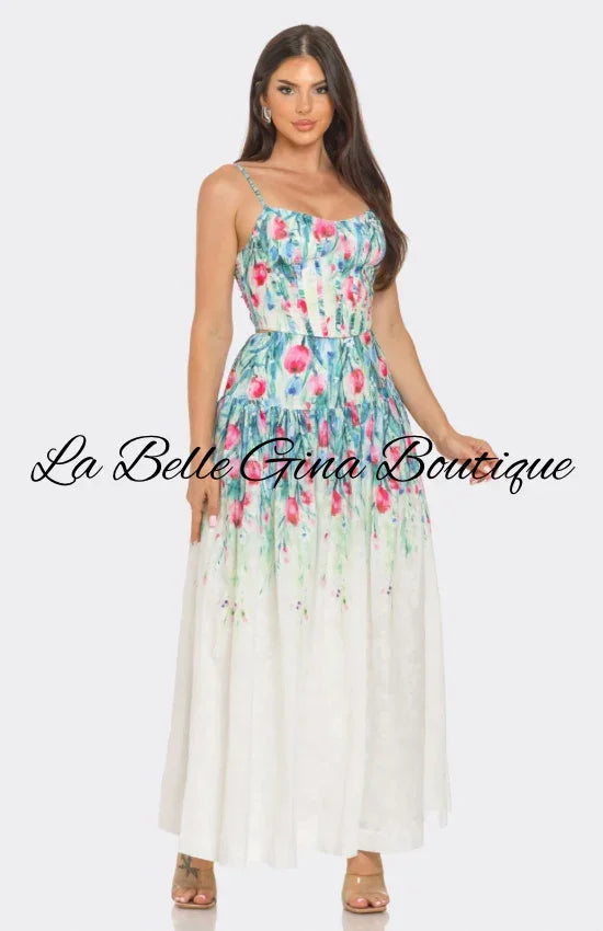 Watercolor Floral Maxi Set – Elegant Summer & Vacation Outfit. Multi