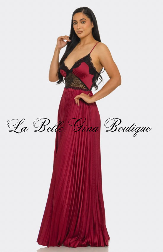 Amour Lace Pleated Maxi Dress – Romantic Cutout Flowy Evening Gown