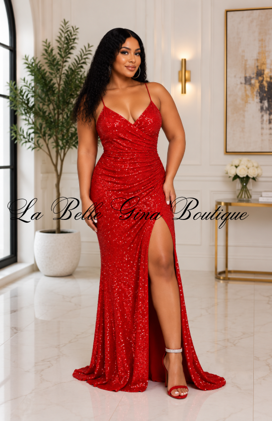 Sparkle Sequin Maxi Gown – Ruched High-Slit Formal Dress