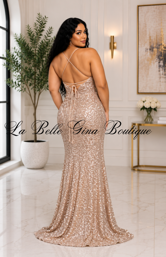 Sparkle Sequin Maxi Gown – Ruched High-Slit Formal Dress