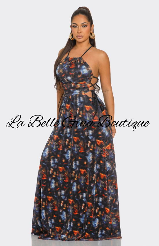 Midnight Muse Printed Maxi Dress | Open Back Vacation Maxi Dress | La Belle Gina Boutique