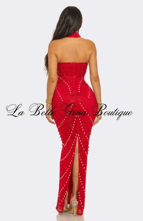 Glamour Muse Rhinestone Mesh Maxi Dress – Strapless Bodycon Evening Gown