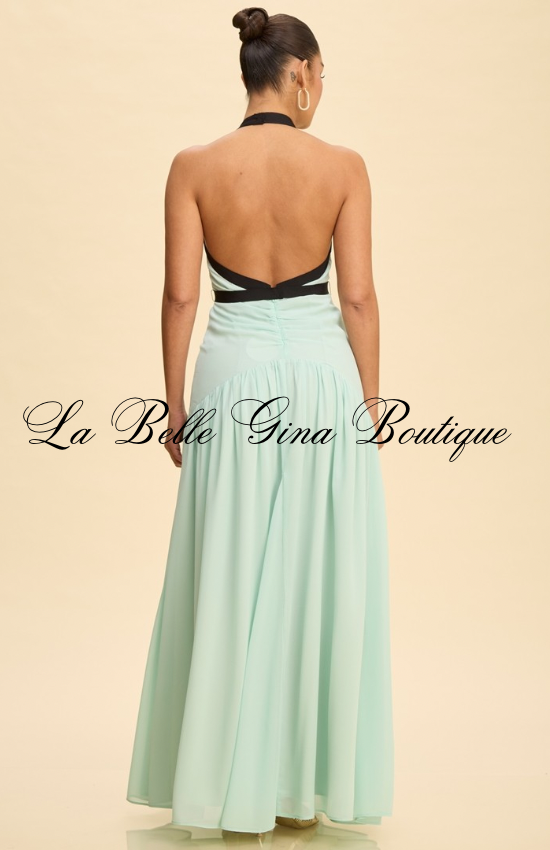 Mint Green Halter Maxi Dress – Backless Deep V Formal Evening Gown for Women