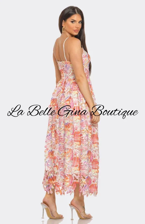 Floral Lace Maxi Dress – Summer Garden Party & Vacation Outfit.Pink Multi