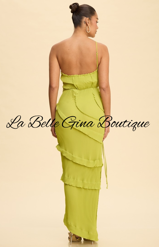 Selene Pleated Cutout Maxi Dress | Elegant One Shoulder Ruffle Dress | La Belle Gina Boutique