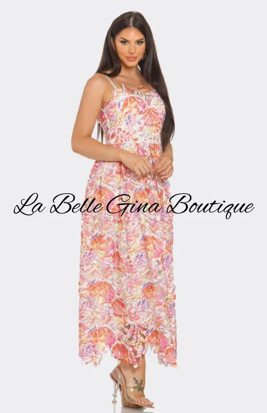 Floral Lace Maxi Dress – Summer Garden Party & Vacation Outfit.Pink Multi