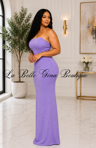 Rhinestone Strapless Maxi Dress – Elegant Cutout Evening Gown