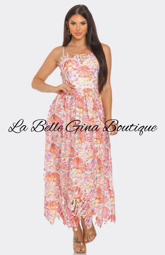 Floral Lace Maxi Dress – Summer Garden Party & Vacation Outfit.Pink Multi