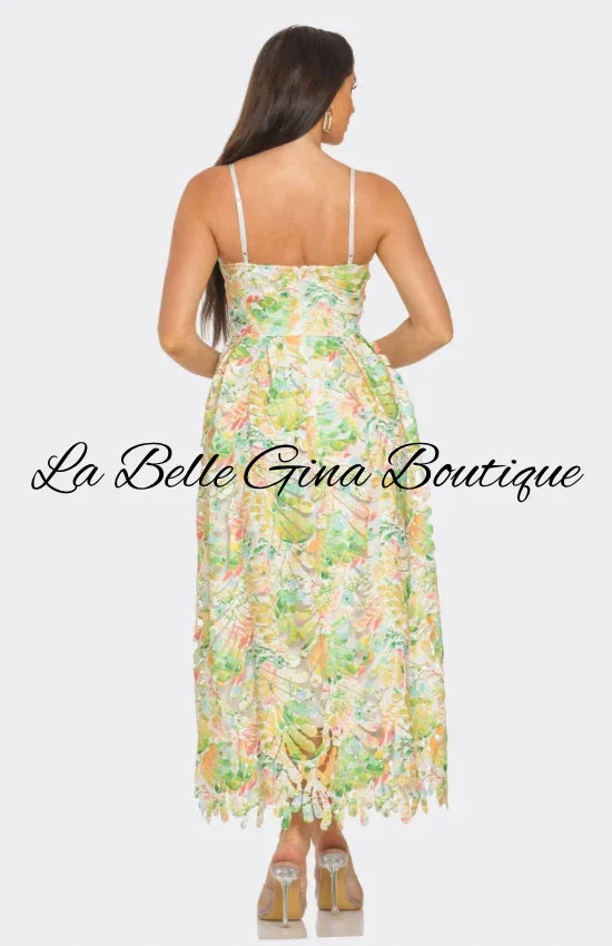 Floral Lace Maxi Dress – Summer Garden Party & Vacation Outfit.Green Multi