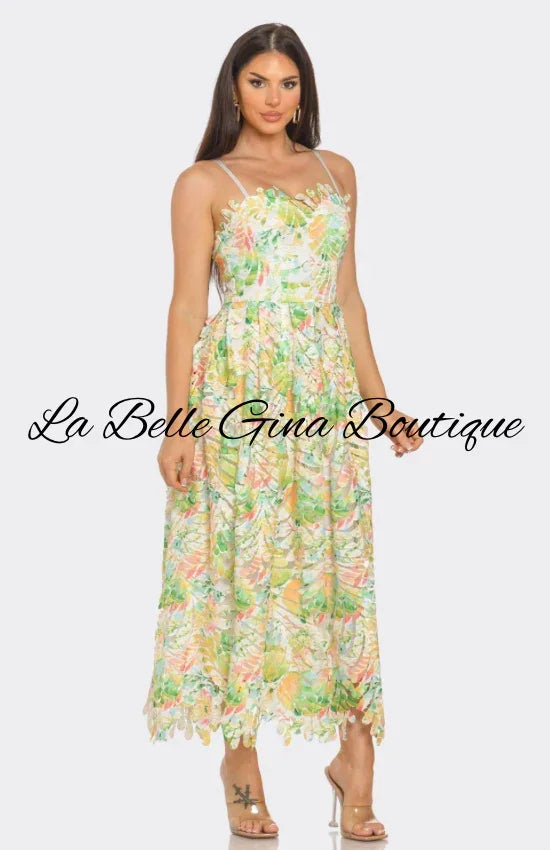 Floral Lace Maxi Dress – Summer Garden Party & Vacation Outfit.
Green Multi