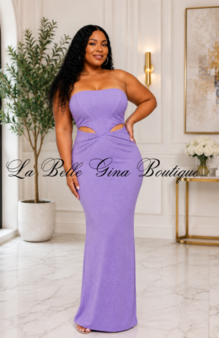 Rhinestone Strapless Maxi Dress – Elegant Cutout Evening Gown