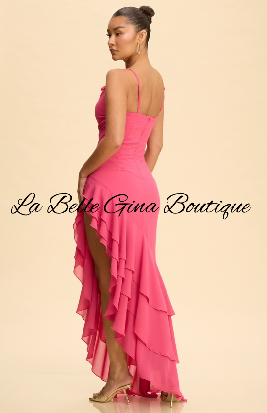 Amara Ruffle High-Low Maxi Dress | Elegant Sleeveless Formal Dress | La Belle Gina Boutique