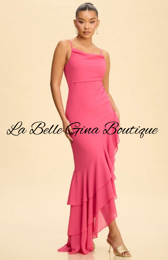 Amara Ruffle High-Low Maxi Dress | Elegant Sleeveless Formal Dress | La Belle Gina Boutique