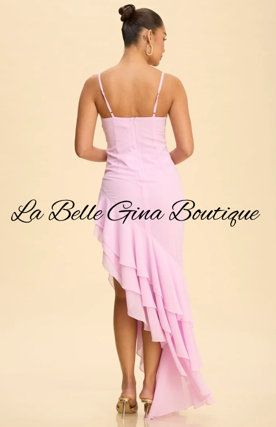 Amara Ruffle High-Low Maxi Dress | Elegant Sleeveless Formal Dress | La Belle Gina Boutique