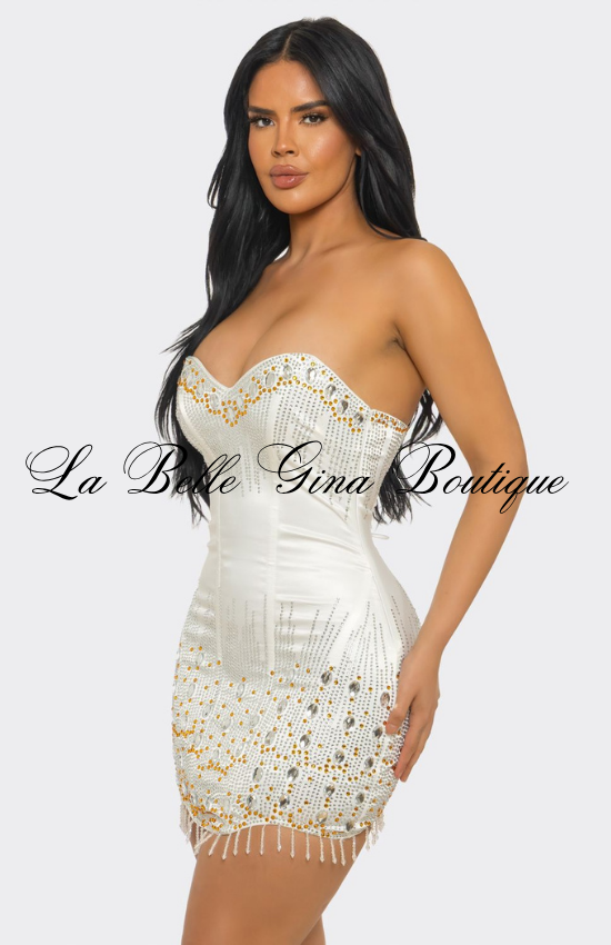 Strapless Rhinestone Bodycon Mini Dress | Glam Luxury Party Dress