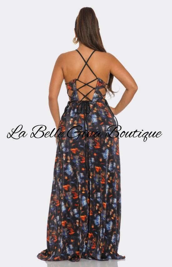 Midnight Muse Printed Maxi Dress | Open Back Vacation Maxi Dress | La Belle Gina Boutique